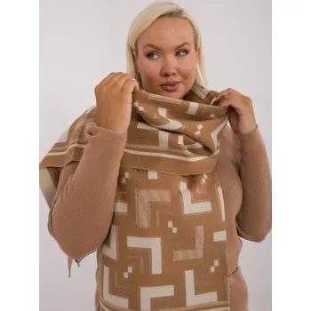 Šátek Dámská vlněná vzorovaná šála hnědo béžová