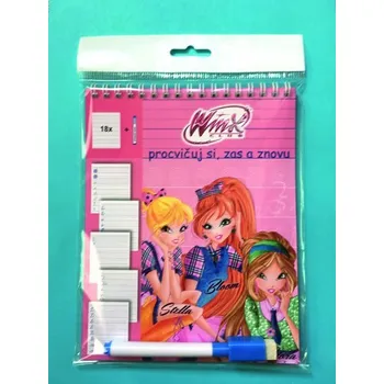omalovánky Winx Club - Stíratelné listy A5 s popisovačem – Procvičuj si, zas a znovu