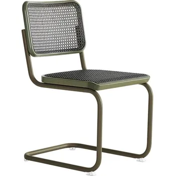 Židle bez područek Thonet S 32 V rám lakovaný šedozelený výplet ratanový tmavě fialový