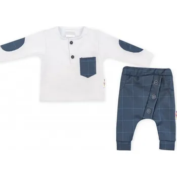 Kojenecká souprava Baby Nellys 2-dílná sada Robert, tričko s dl. rukávem, kalhoty Baggy - modré kárko,vel. 92 Velikost koj oblečení: 98 (2-3r)