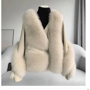 Dámský křivák Kožená dámská bunda ovčí kůže s pravou kožešinou Barva: Bílá, Velikost: M