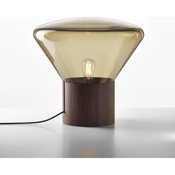 Stojací lampa Designová lampa Brokis Muffins Wood 02 PC850, 1xE27 Barva skla: Fialová - transparentní sklo, Podstava: dub evropský - přírodní lak (vosk)