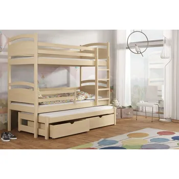 Dětská postel Dětská patrová postel z masivu borovice OLÍVIE s přistýlkou a šuplíky - 200x90 cm - PŘÍRODNÍ BOROVICE