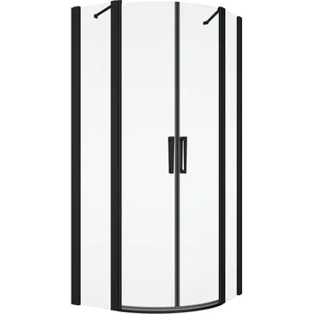 Ronal Bathrooms (Sanswiss) Čtvrtkruh Ronal Divera s dvoukřídlými dveřmi - nerovnostranné provedení 800 x 900 nebo 900 x 800 x 2000 mm, černá matná/sklo čiré