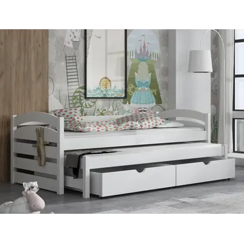 Dětská postel Dětská postel z masivu borovice MONI s přistýlkou a šuplíky - 200x90 cm - BÍLÁ