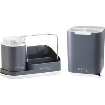 Chňapka Vialli Design LIVIO DUO 28319 kuchyňský organizér s dávkovačem (šedý) + odkapávač na příbory (šedý)