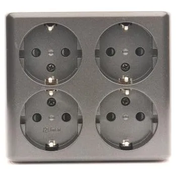 Elektrická zásuvka Simon EGSZ4SNZ/48 Zásuvka čtyřnásobná s clonkami Schuko (kompletní výrobek) 16A 250V, bezšroubové, antracit, metalizovaná