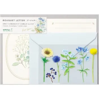 Obálka MD Papeteria 498 Bouquet Modrý motiv, set 4 listy, 2 obálky