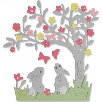 Výtvarná sada SIZZIX Thinlits vyřezávací kovové šablony - zajíčci pod stromem 3 ks