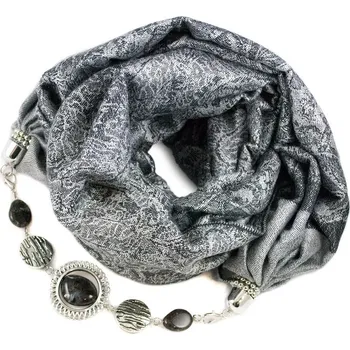 Šála Kašmírová šála s bižuterií - šedá