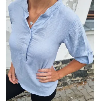 Dámské tričko Kulišárny Dámská mušelínová polokošile POWDER BLUE VELIKOST: 34