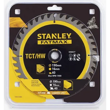 Pilový kotouč Stanley 13365 Pilový kotouč TCT/HM pro příčné řezy 190 x 16 x 1 mm, 40 zubů