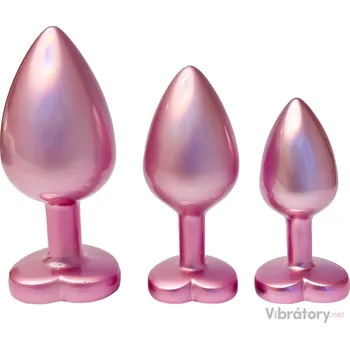 Anální kolík Sada kovových análních kolíků se srdíčkem Pearl Pink Plug Set