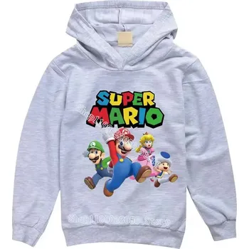 Chlapecký svetr Dětská mikina s kapucí a potiskem Super Mario (mix barev) Barva: Šedá, Velikost: 150