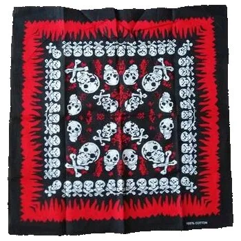 Šátek Rocka Red Black Skulls &amp; Flames