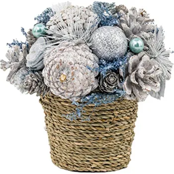 Vánoční dekorace Ikebana VÁNOCE, přírodní, krémová, 19x19 cm