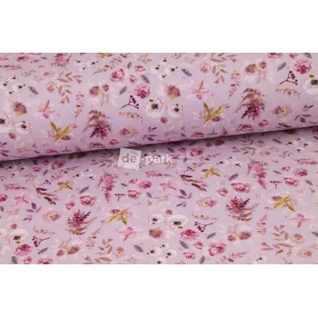 Žebrovaný úplet - Kvítka na fialové