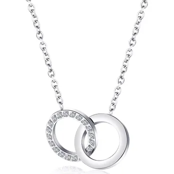 Náhrdelník Ocelový náhrdelník ve stříbrné barvě - spojené kroužky, čiré zirkony