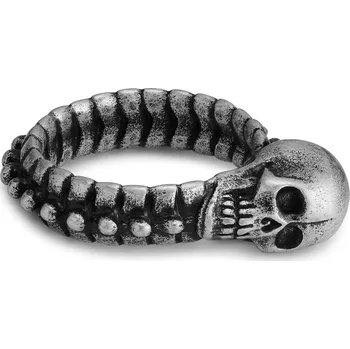 Prsten Aspero | Prsten z nerezové oceli stříbrné barvy s designem lebky a páteře - Lucleon