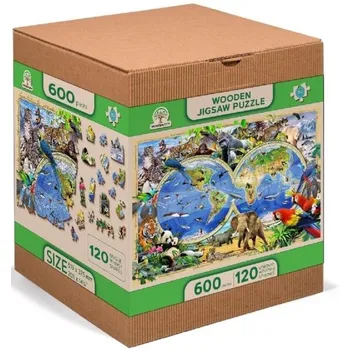 Puzzle Wooden City Mapa Království zvířat 2v1 600 dílků