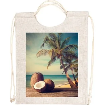 Sportovní vak Vak na záda - lněný vzhled s potiskem Vak na záda s vintage tropickým motivem pláže