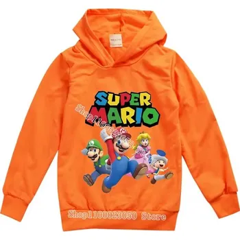 Chlapecký svetr Dětská mikina s kapucí a potiskem Super Mario (mix barev) Barva: Oranžová, Velikost: 130