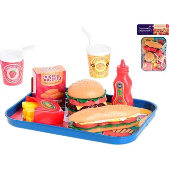 Hra na obchod Fast food set s podnosem 26 x 19 cm 26 ks