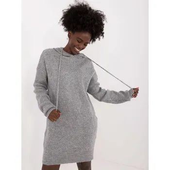 Dámské šaty Šedé úpletové šaty s kapucí (0582) odstíny šedé uni velikost