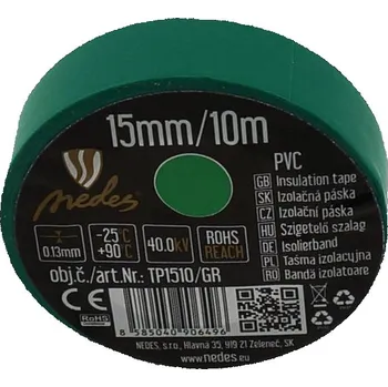 Izolační páska Izolační páska 15mm / 10m zelená - TP1510/GR