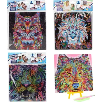 Diamantové malování Teddies Kreativní sada diamantové malování zvířata 20x20cm s nalepovacími diamanty 4 druhy na kartě 21x26cm