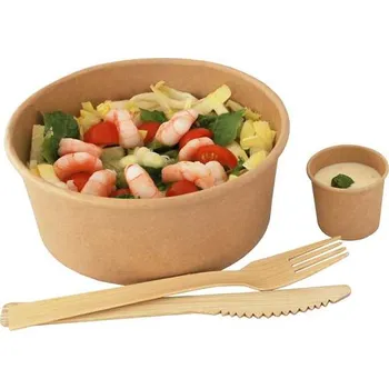 Jednorázové nádobí Miska papírová kraft na salát 750ml samostatná bez víčka/12 ks