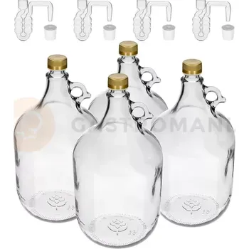 výroba alkoholu Demižon Dama 5 l s korkem, horizontální fermentační trubice a uzávěrem, komplet 4 ks. | BROWIN, 640418