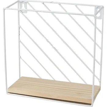 police DOCHTMANN Nástěnná police čtverec 19 × 19 × 9 cm, kov, dřevo, bílá