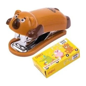 Kancelářské potřeby Zszywacz do 15 kartek zszywki 10 miś brązowy DELI