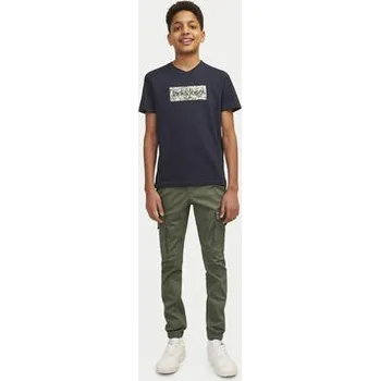 Pánské kalhoty Jack & Jones Junior Kalhoty z materiálu Paul 12151639 Zelená Slim Fit 140