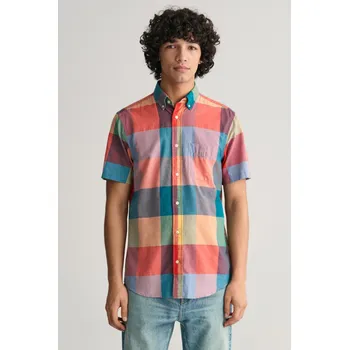 Pánské oblečení KOŠILE GANT REG INDIAN MADRAS SS SHIRT PUMPKIN ORANGE