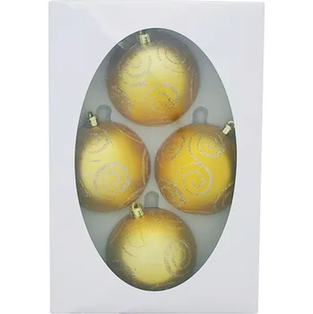 Vánoční dekorace KOULE MAGICHOME VÁNOCE, 4 ks, zlaté s ornamenty, 7 cm