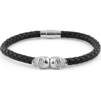 Náramek Kožený náramek lebka stříbrné barvy - Fort Tempus