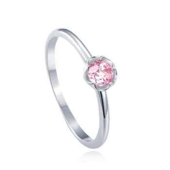 Souprava šperků MINET Stříbrný prsten kytička s růžovým zirkonem vel. 52 JMAD0051PR52
