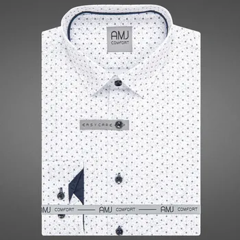 Pánská košile Pánská košile AMJ bavlněná, bílá s tmavě modrými tečkami VDBR1416, dlouhý rukáv, regular fit, vel. 43