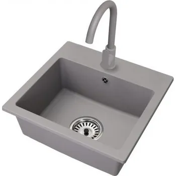 Granitový dřez Granitový dřez DON + baterie DECO ŠEDÉ 44,2 x 41,5 x 17,1cm