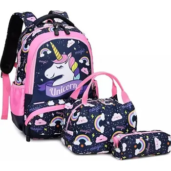 Dětský batoh Meiso Dívčí školní batoh 3v1 Unicorn Magic Černo-růžový 16L Meisohua U02_pink