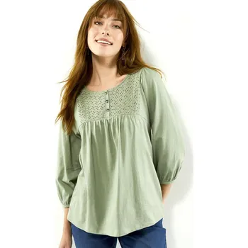 Dámské tričko Tričko se 3/4 rukávy a anglickou výšivkou šedozelená 54