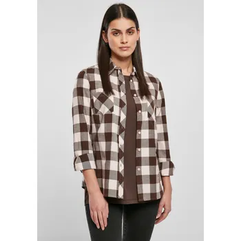 Dámská košile Ladies Turnup Checked Flanell Shirt růžová/hnědá Urban Classics hnědá 2547081