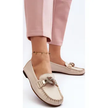 Dámské mokasíny Dámské kožené mokasíny s ozdobou Laura Messi 2761 Barva: Béžová, Velikost: 37