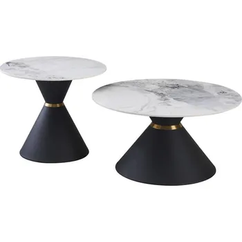 Konferenční stolek MOB Set 2 konferenčních stolků Tempo Kondela Mavazo (mramor bílý + černá + zlatá)