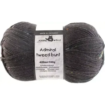Příze Schoppel Wolle Admiral Tweed bunt 8805 Anthrazit (Ponožková příze Admiral Tweed bunt 8805 Anthrazit)
