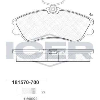 Brzdová destička Sada brzdových destiček, kotoučová brzda ICER 181570-700