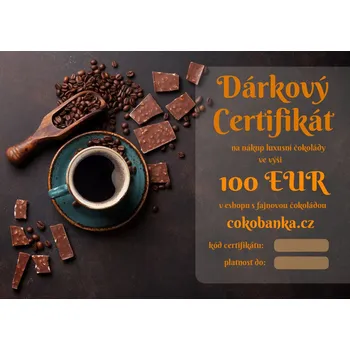 Dárkový potravinový koš Dárkový poukaz 100 EUR ČokoBanka.cz gurmánská čokoláda odeslání dárkového certifikátu: poštou (vytištěný na křídovém papíře)