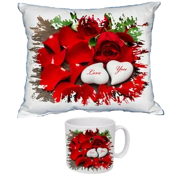 Dekorativní polštářek Svatý Valentýn kameny polštář a hrnek V (dárkový set polštářek a hrneček )